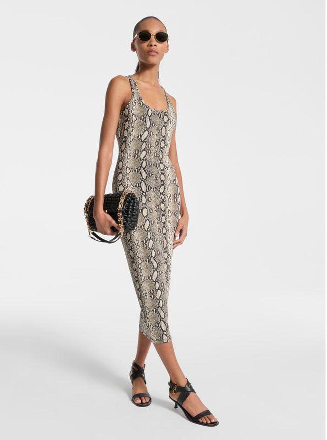 Snake Print Stretch Jersey Racerback Dress