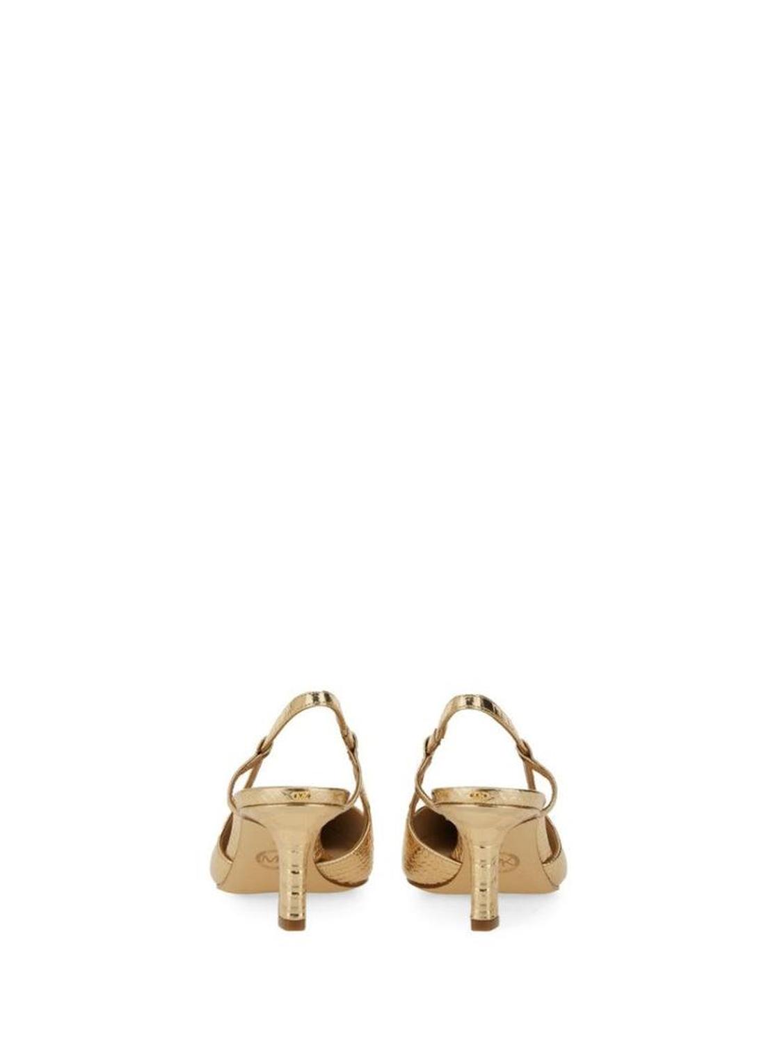 Textured Gold Slingback Pumps With Pointed Toe