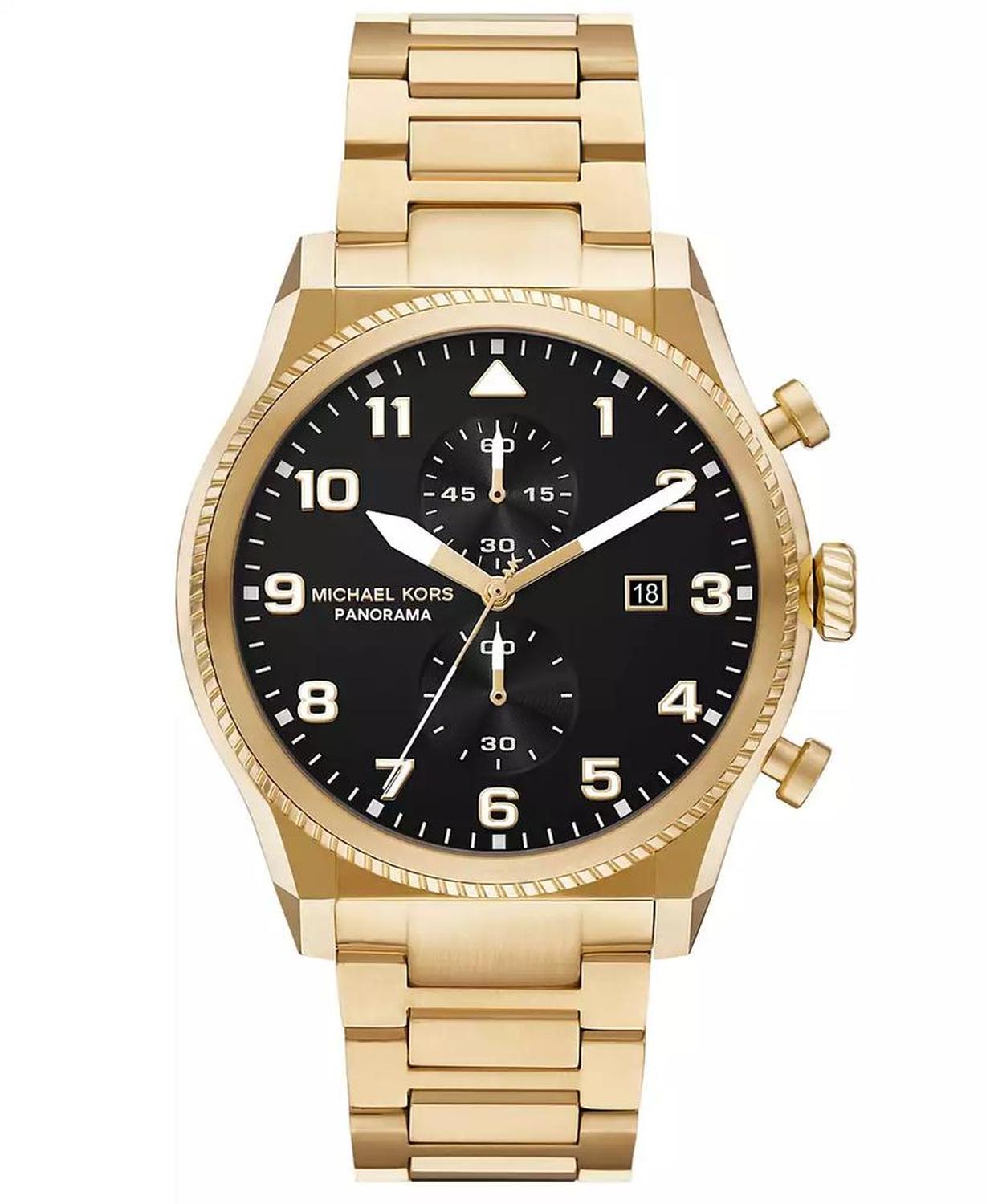 Men's Panorama Chronograph Gold-Tone Stainless Steel Watch, 44mm