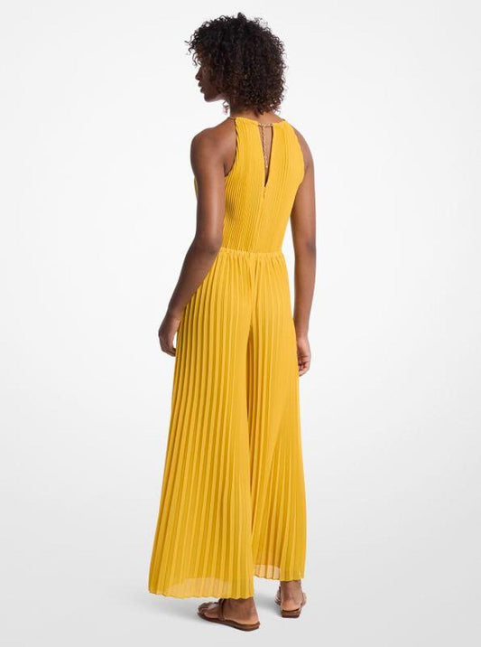 Pleated Embellished Georgette Halter Jumpsuit