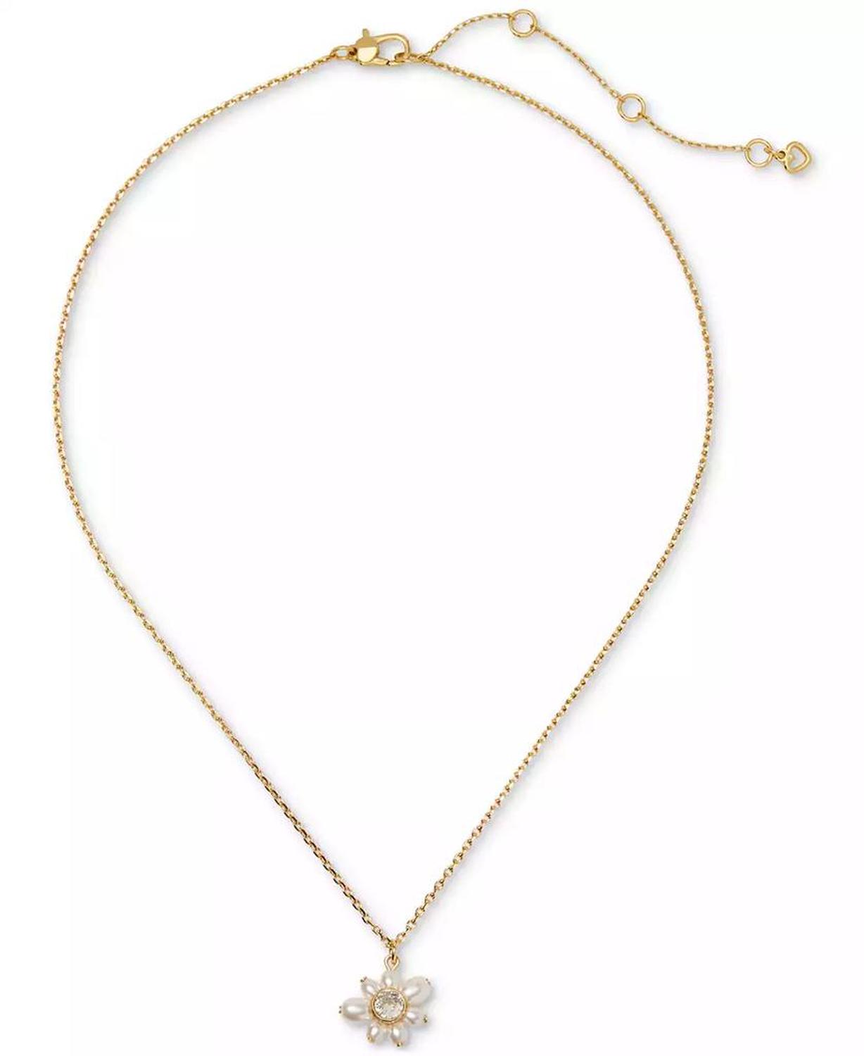 Gold-Tone Cubic Zirconia & Imitation Pearl Flower Pendant Necklace, 16" + 3" extender