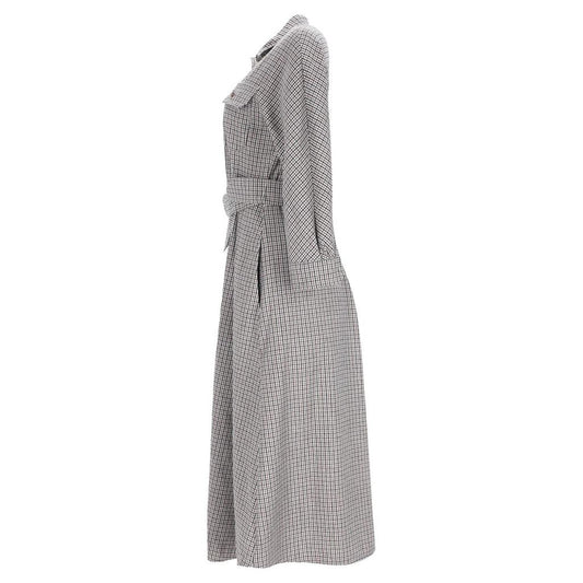 Weekend Check Fischio Maxi Belted Dress in Grey Virgin Wool