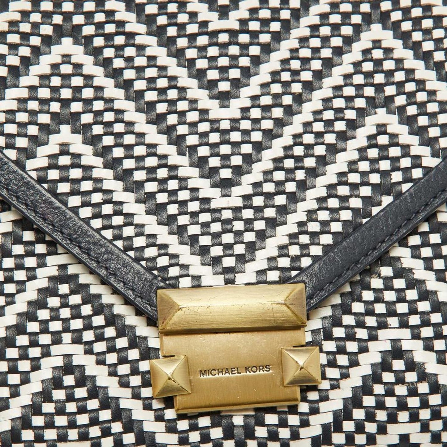 Michael Kors Navy Woven Leather Whitney Shoulder Bag