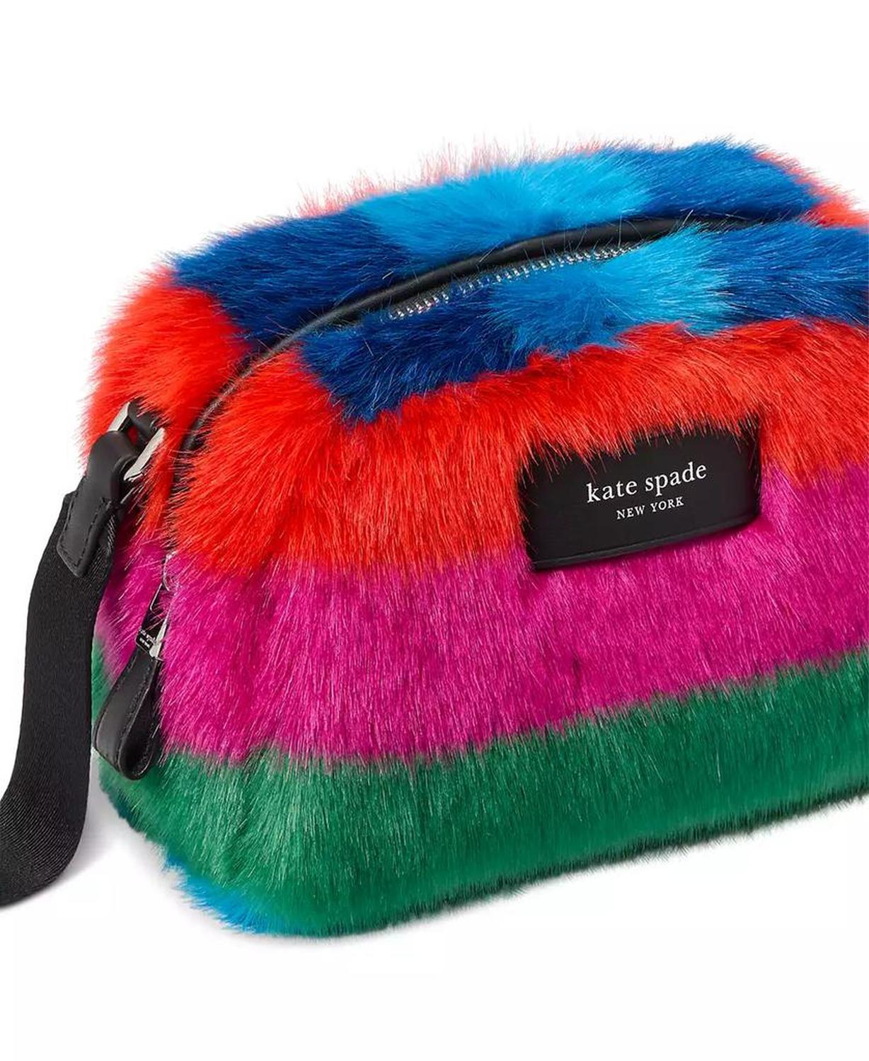 Puffed Striped Faux Fur Small Crossbody
