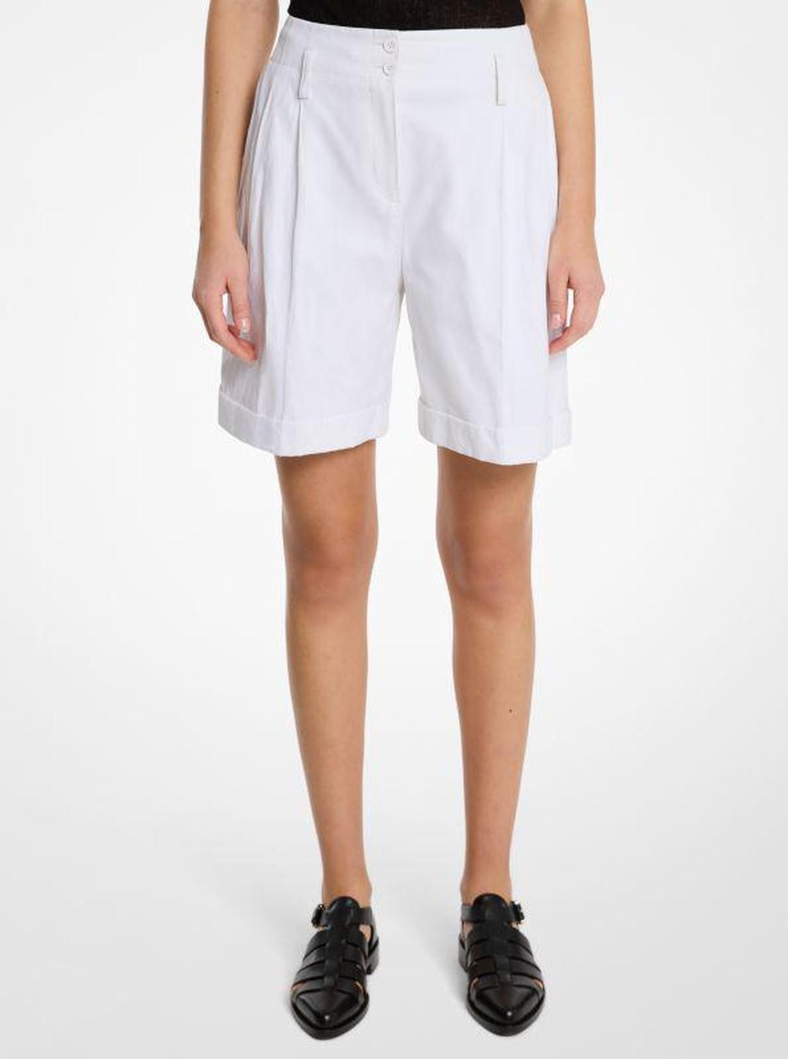 Crushed Cotton Gabardine Cuffed Shorts