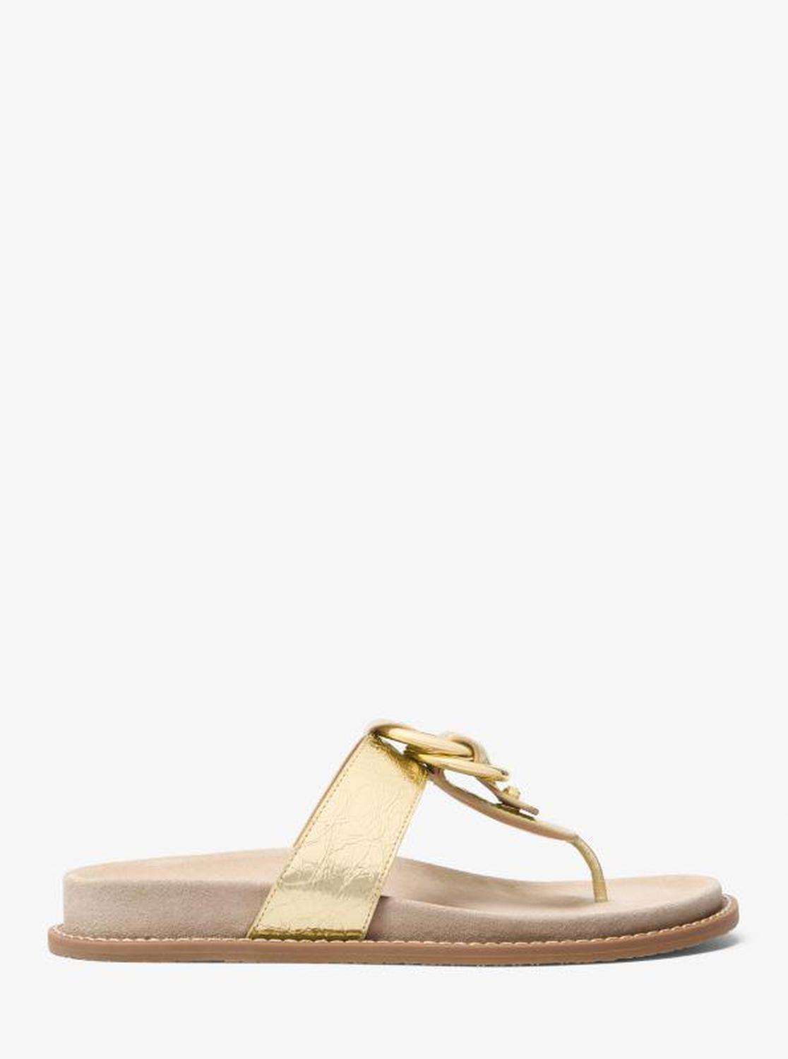 Jaden Crackled Metallic Leather Thong Sandal