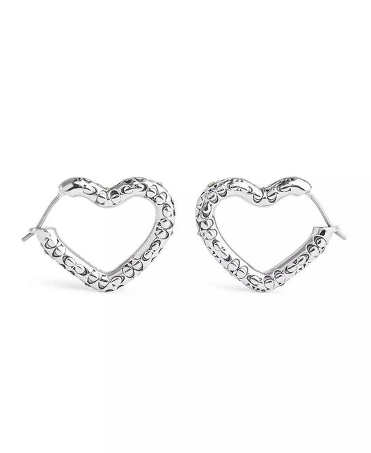 Faux Stone Signature Quilted Heart Hoop Earrings