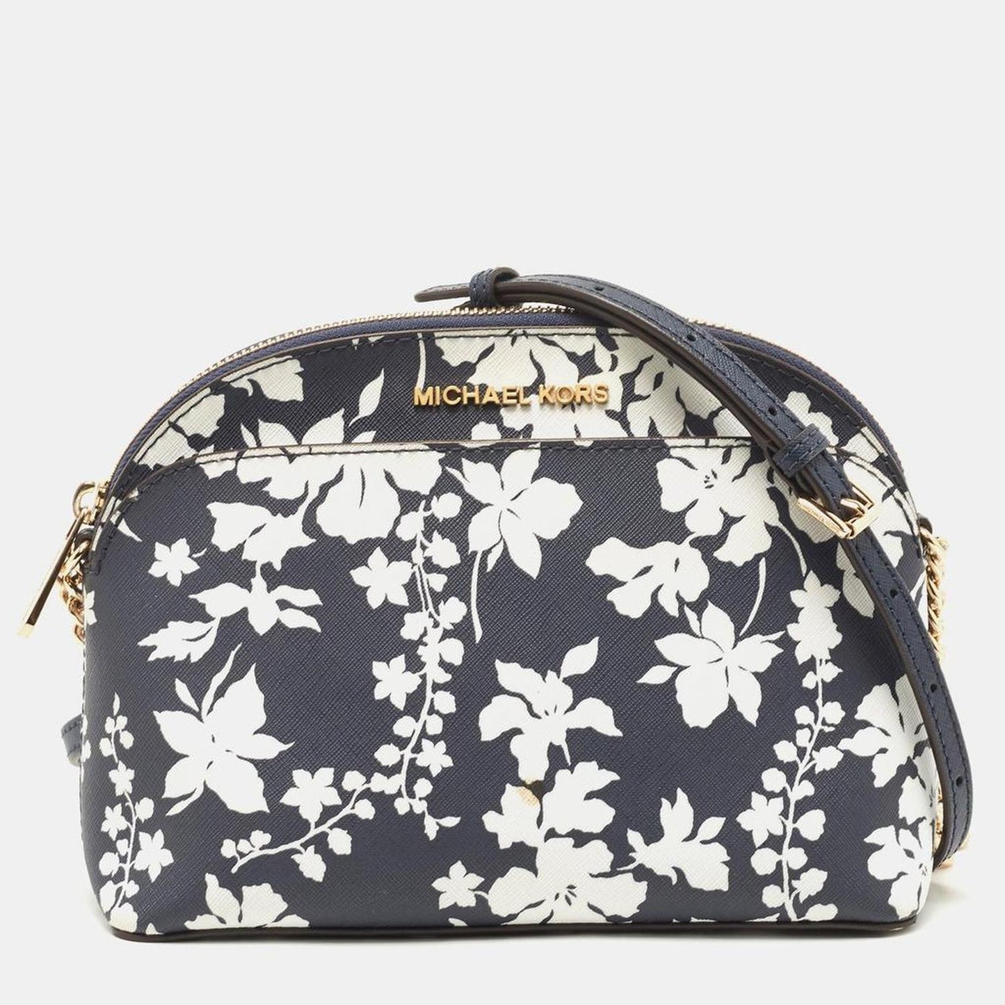 Michael Kors Navy Leather Floral Dome Crossbody Bag