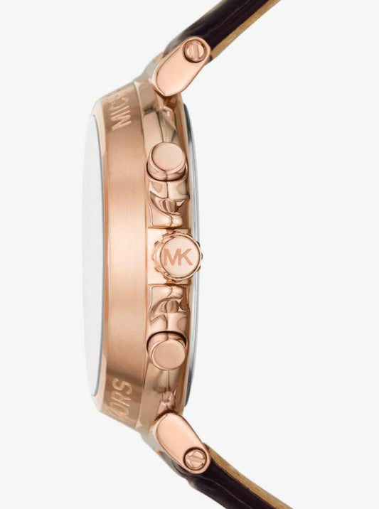Oversized Maren Rose Gold-Tone and Crocodile Embossed Leather Watch