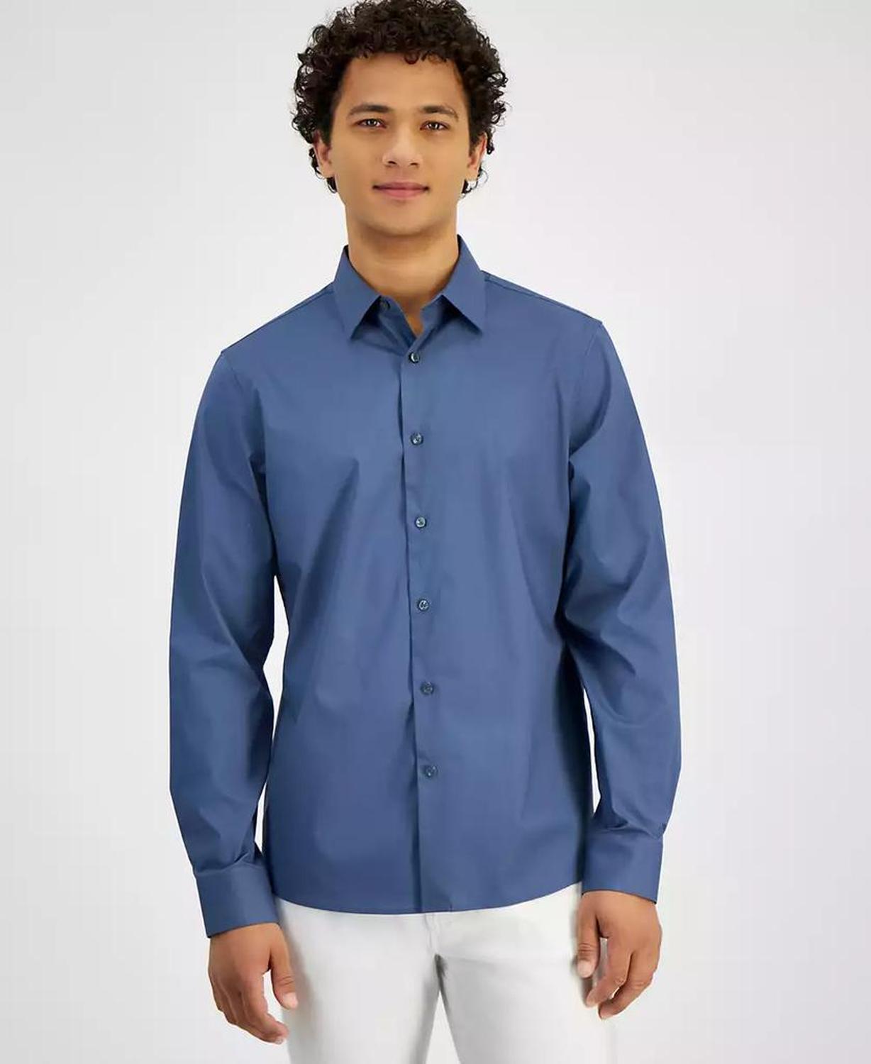 Men's Classic-Fit Stretch Solid Button-Down Shirt