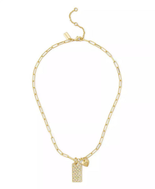 Faux Stone Signature Quilted Hangtag Pendant Necklace