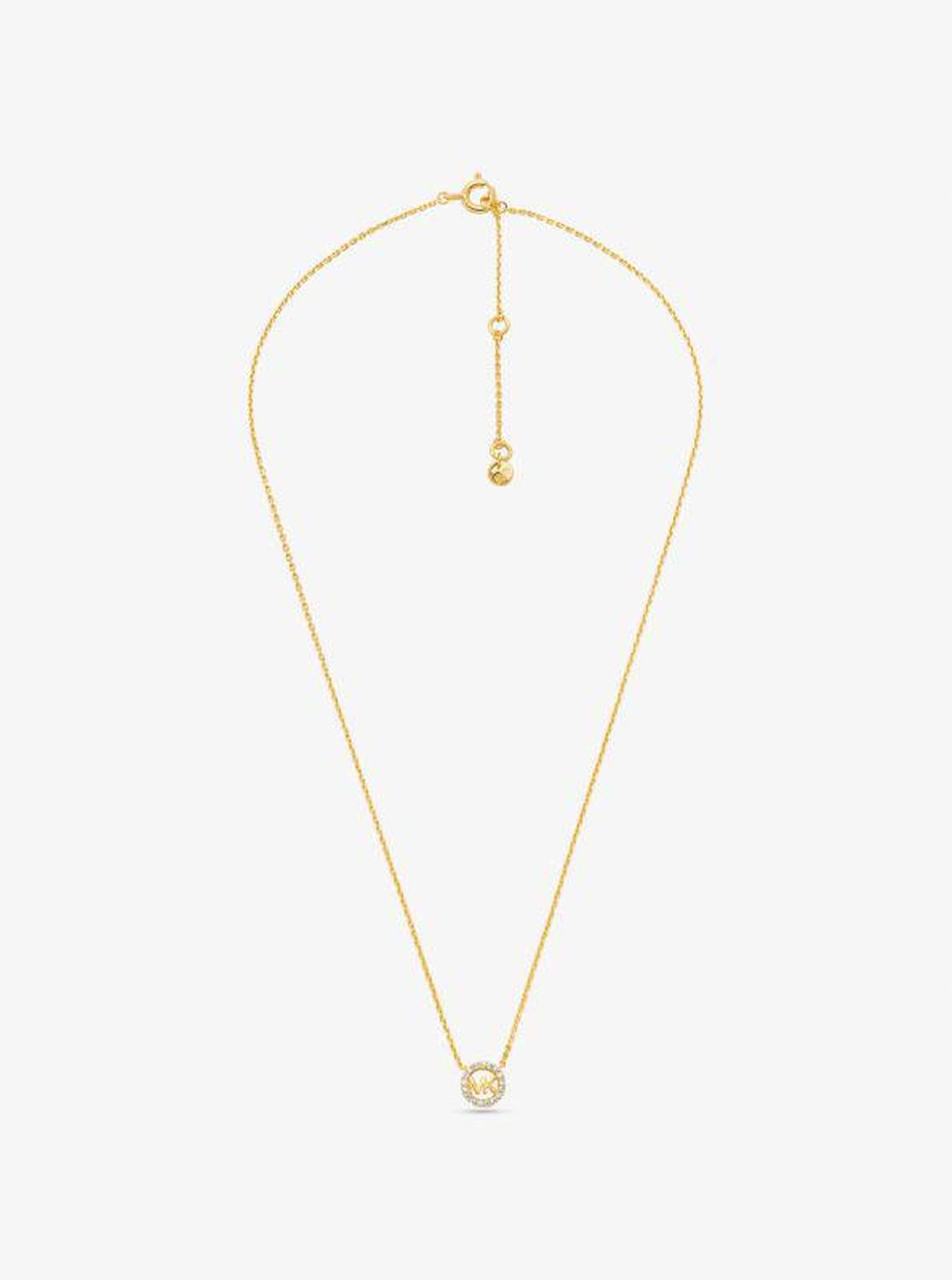 Fulton Precious-Metal Plated Sterling Silver Pavé Logo Charm Necklace