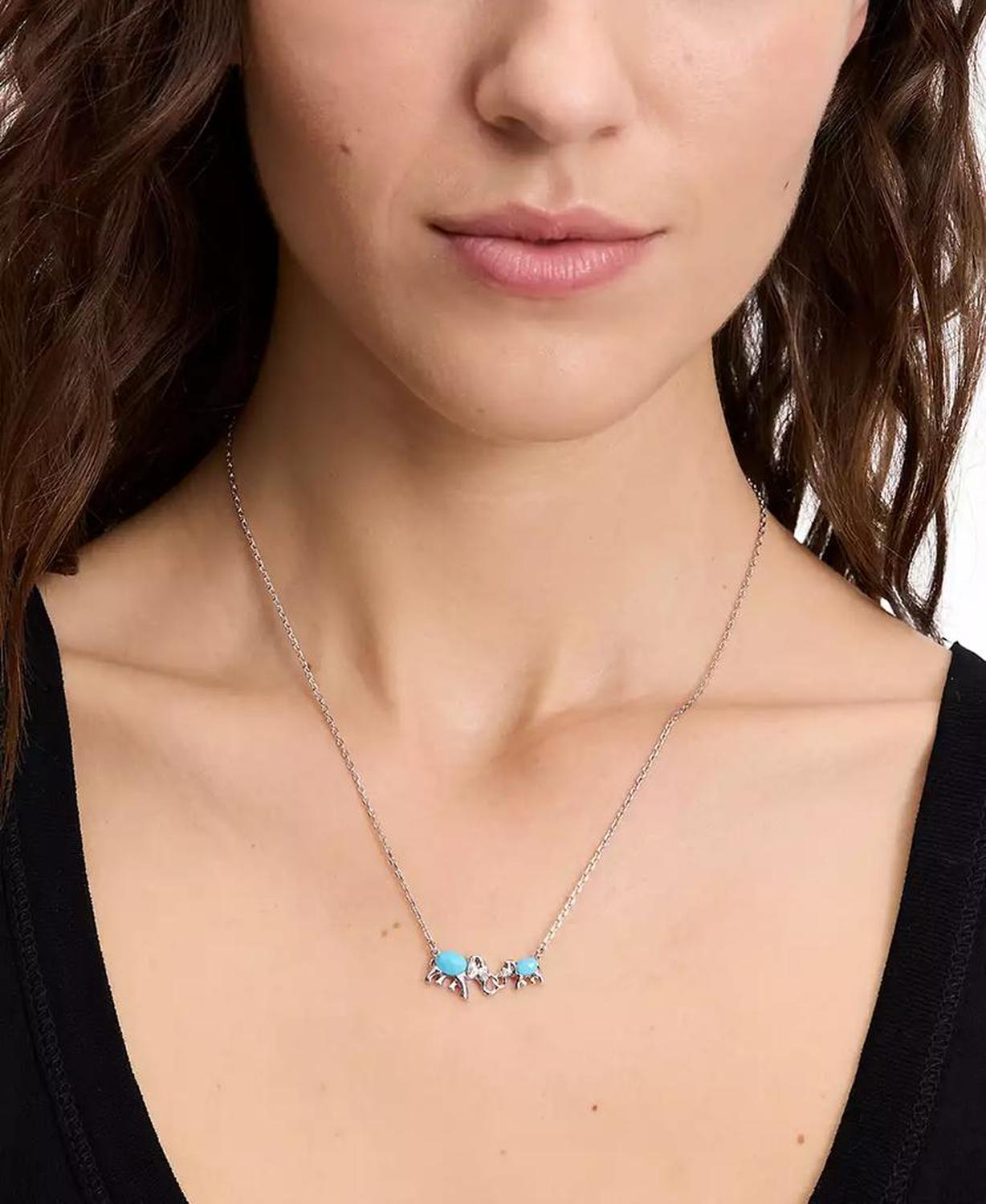 Silver-Tone Mama Elephant Stone Pendant Necklace, 16" + 3" extender