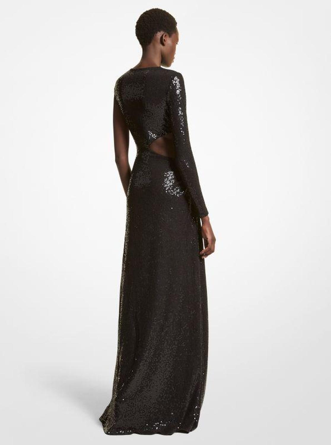 Hand-Embroidered Sequin Stretch Jersey Cutout Gown