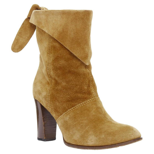 tan suede bow slouchy western boots
