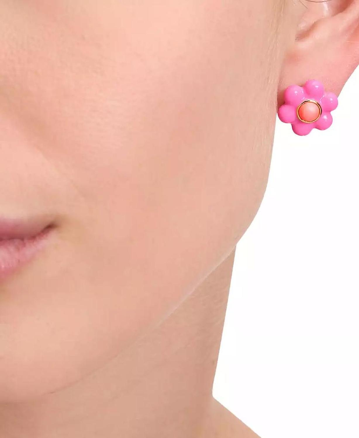 Gold-Tone Petal Puff Floral Stud Earrings