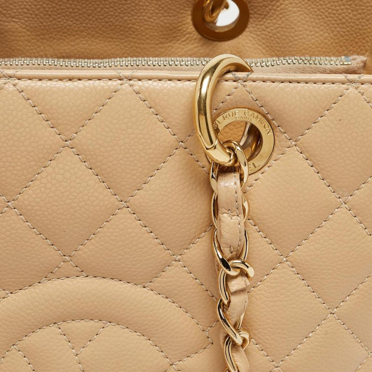 Chanel Beige Quilted Caviar Leather Grand Shopper Tote