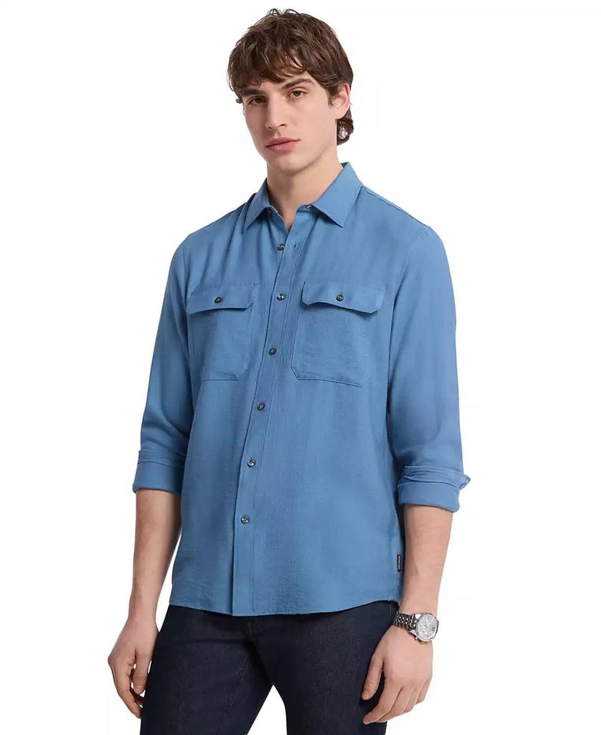 Men's Crepe Long Sleeve Two-Pocket Button-Front Shirt