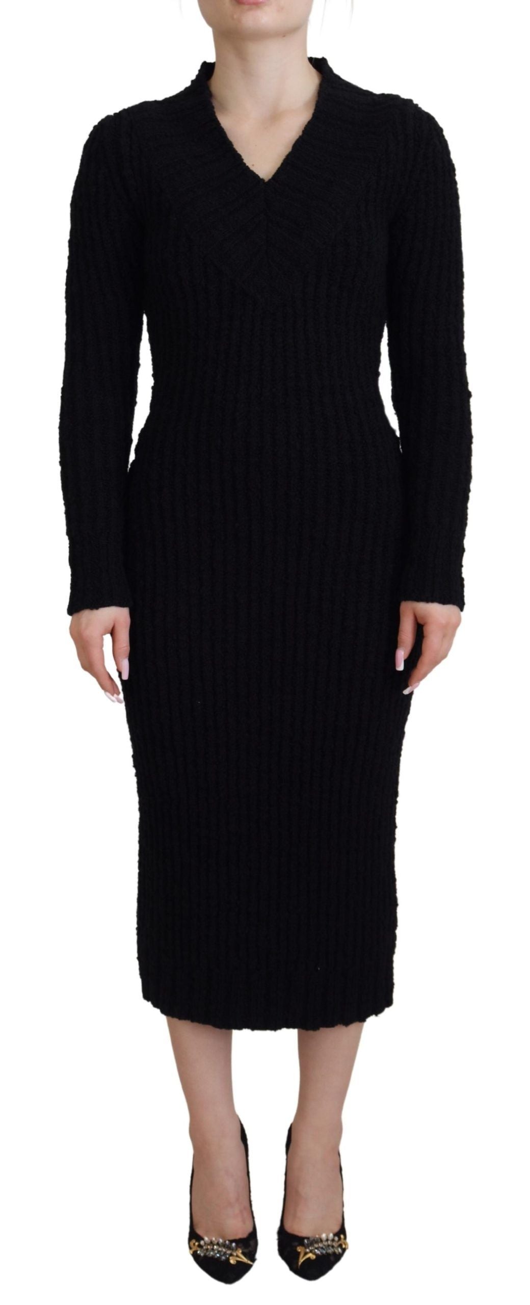 Dolce & Gabbana Black Wool Knitted Sheath Sweater Dress Dolce & Gabbana Black Wool Knitted Sheath Sweater Dress