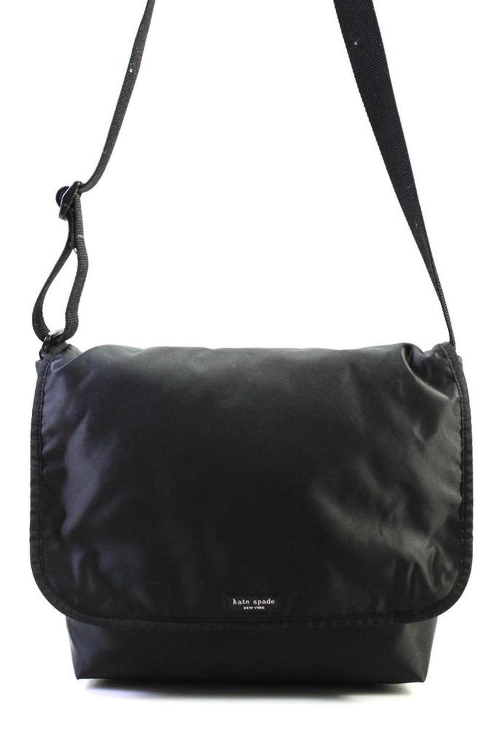 Kate Spade New York Womens Single Strap Flap Nylon Crossbody Handbag Black