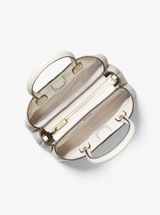 Flora Medium Signature Logo and Leather Satchel