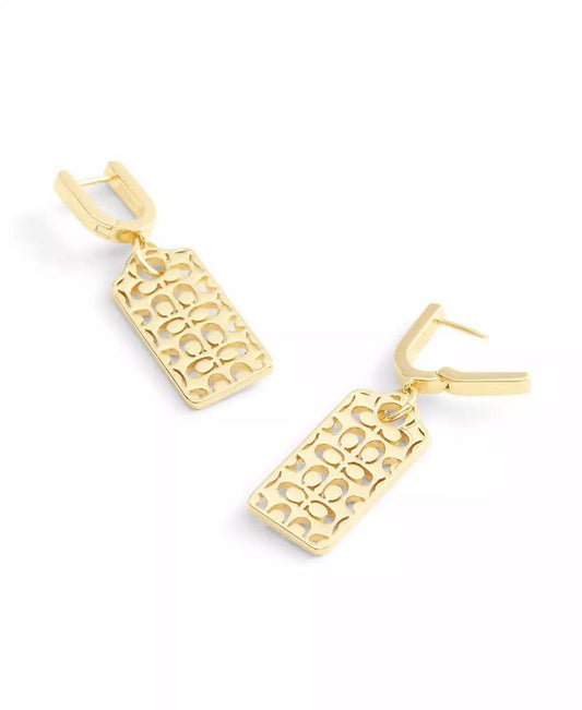 Gold Signature Quilted Hangtag Charm Huggie Earrings