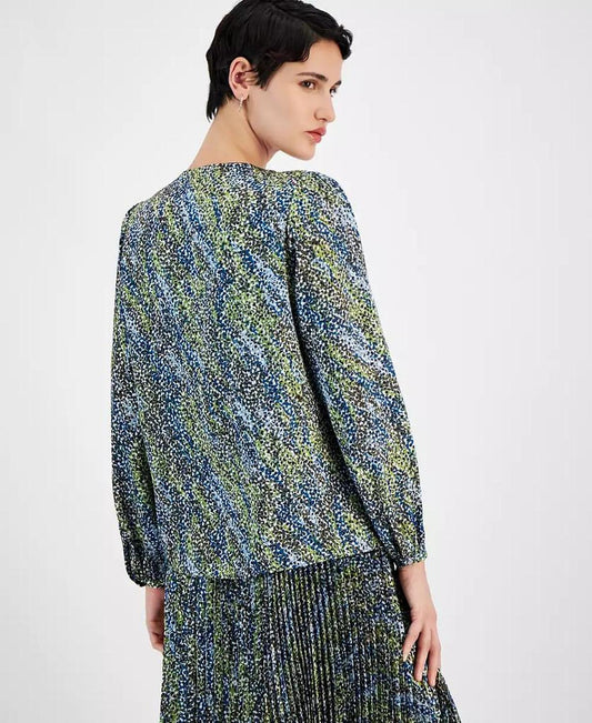 Women's Printed V-Neck Long-Sleeve Blouse