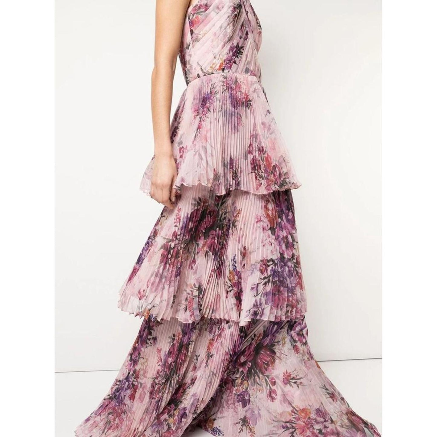 Pleated Chiffon Tiered Halter Gown