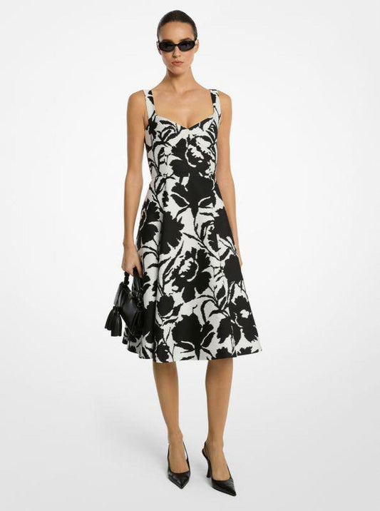 Floral Chiné Cotton and Silk Jacquard Bustier Dress