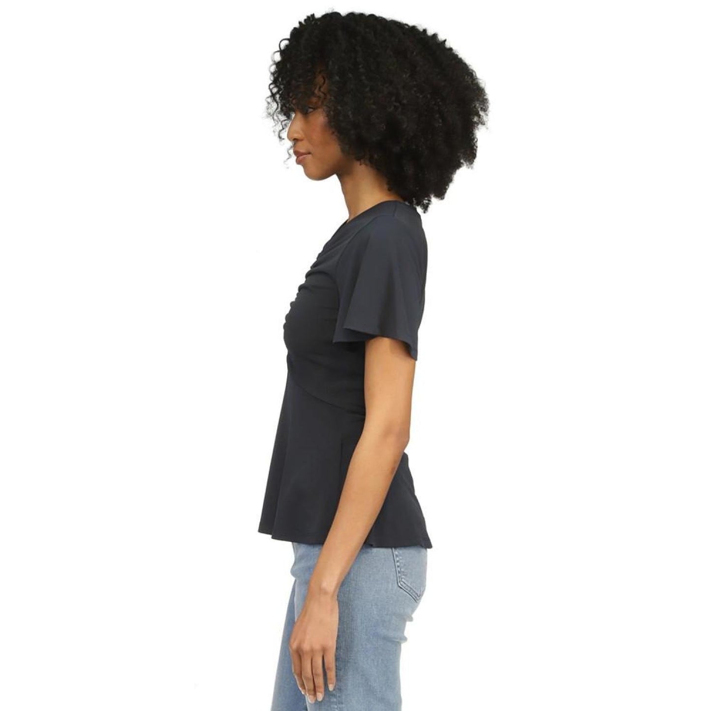 Women's Ruched Flutter-Sleeve Keyhole Top