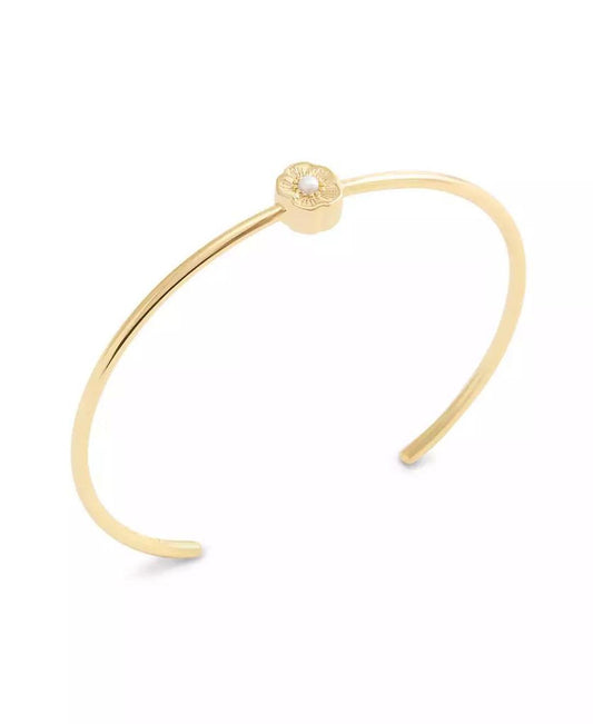Faux Cultivated Pearl Butterfly Thin Cuff Bracelet