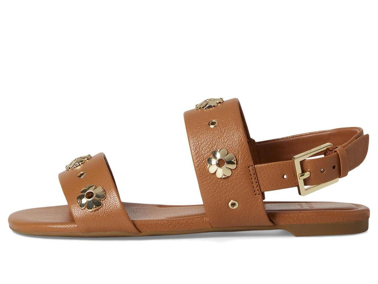 Spade Flower Stud Pebbled Leather Flat Sandal