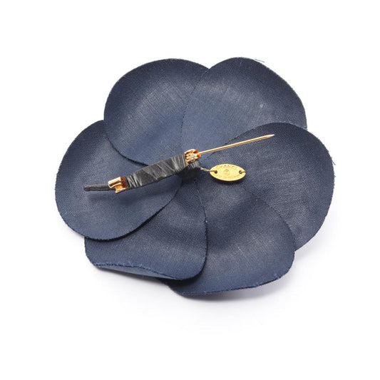 Camellia Corsage Brooch Fabric Navy