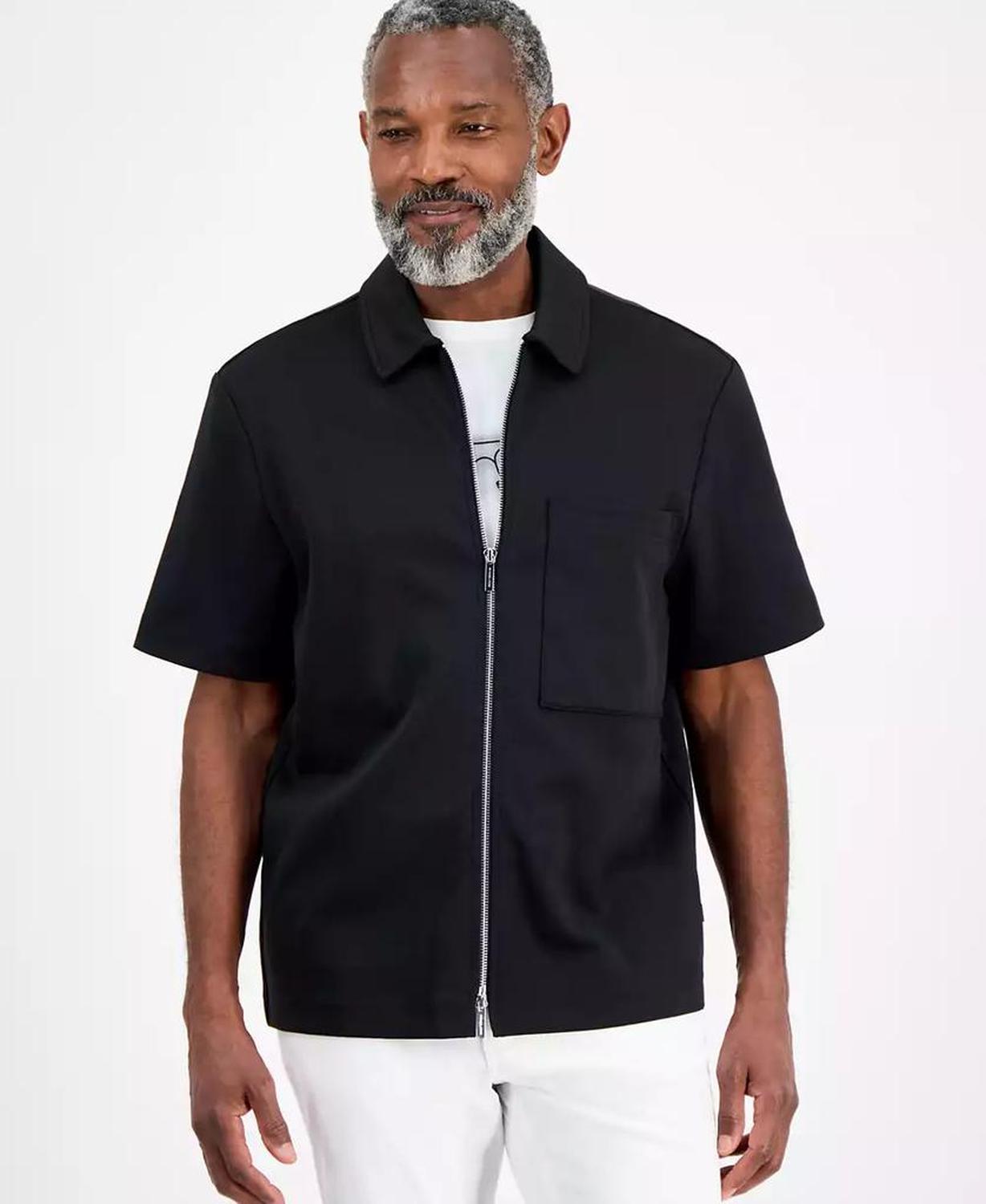Men's Double Knit Zipper Short-Sleeve Shirt