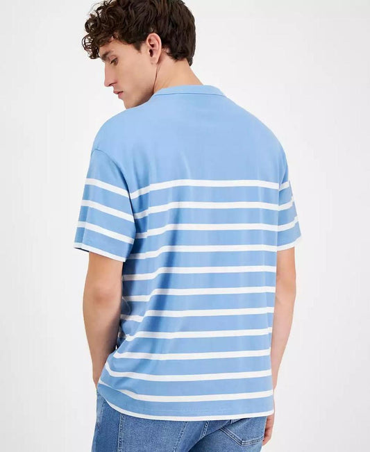 Men's Relaxed Fit Short Sleeve Striped Crewneck Logo T-Shirt