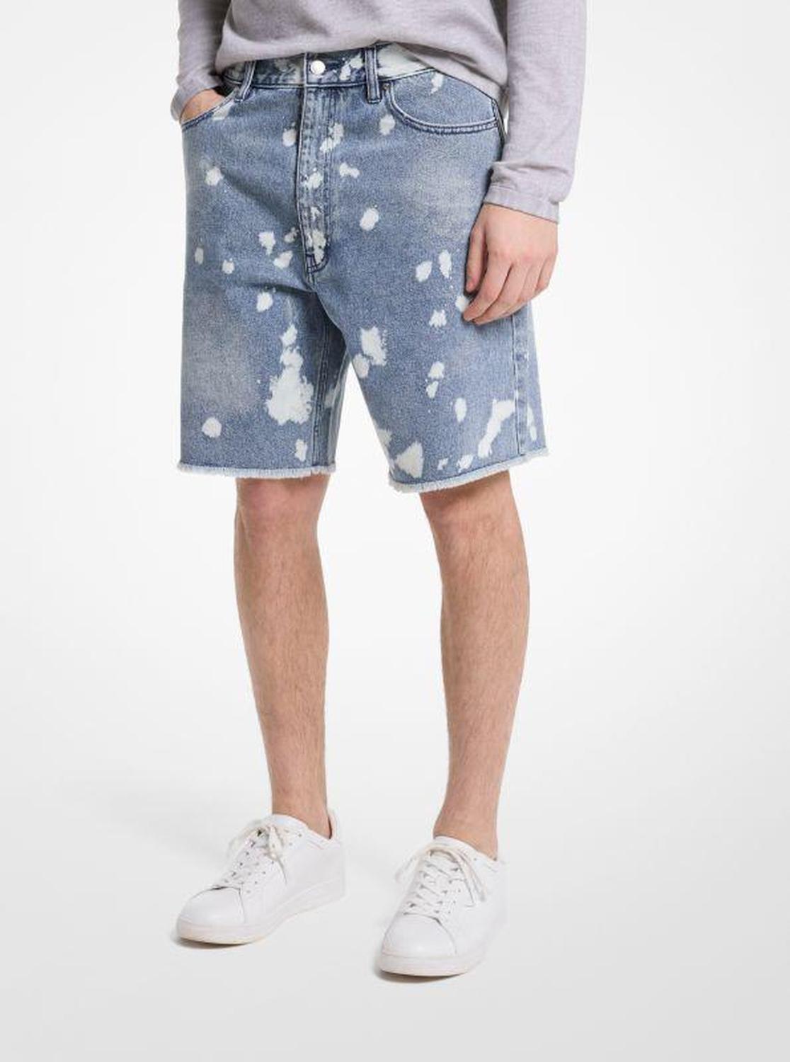 Frayed Splattered Denim Shorts