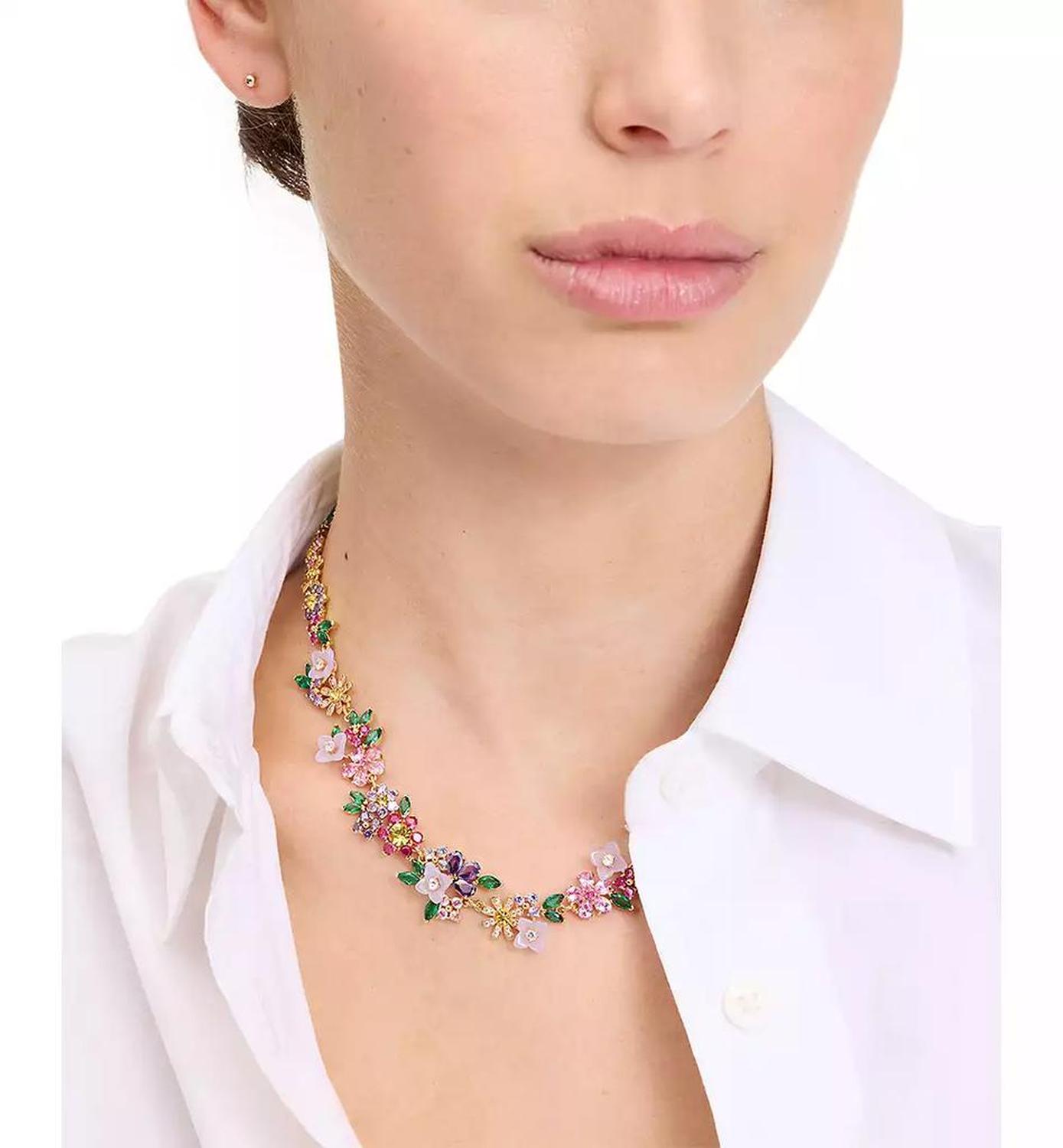 Gold-Tone Stone & Cubic Zirconia Bursting Blooms Statement Necklace, 16" + 3" extender
