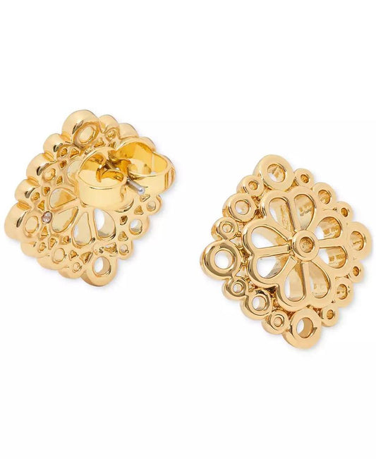Gold-Tone Spade Flower Lace Stud Earrings