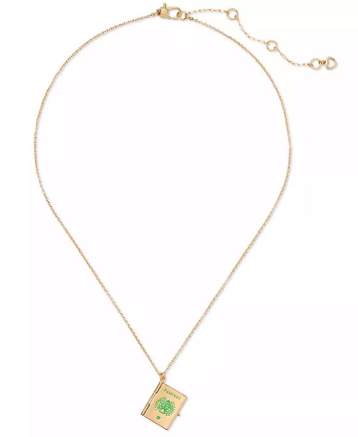 Gold-Tone Out of Office Passport Pendant Necklace, 16" + 3" extender