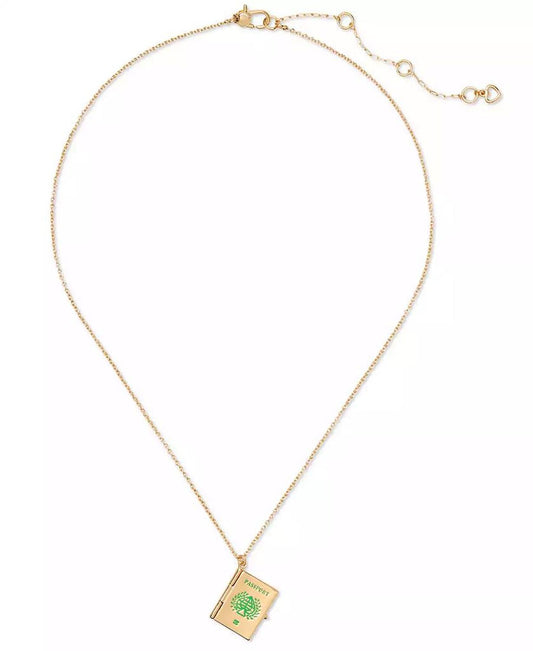 Gold-Tone Out of Office Passport Pendant Necklace, 16" + 3" extender