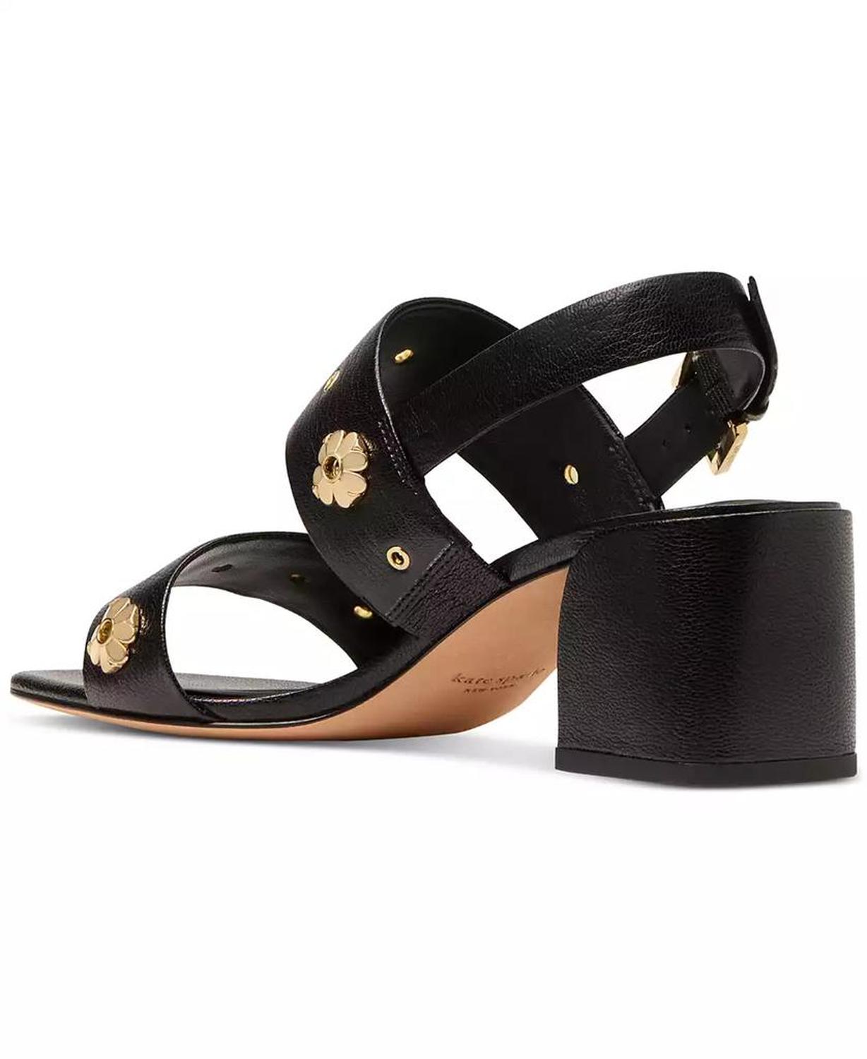 Women's Spade Flower Studded Block Heel Sandals