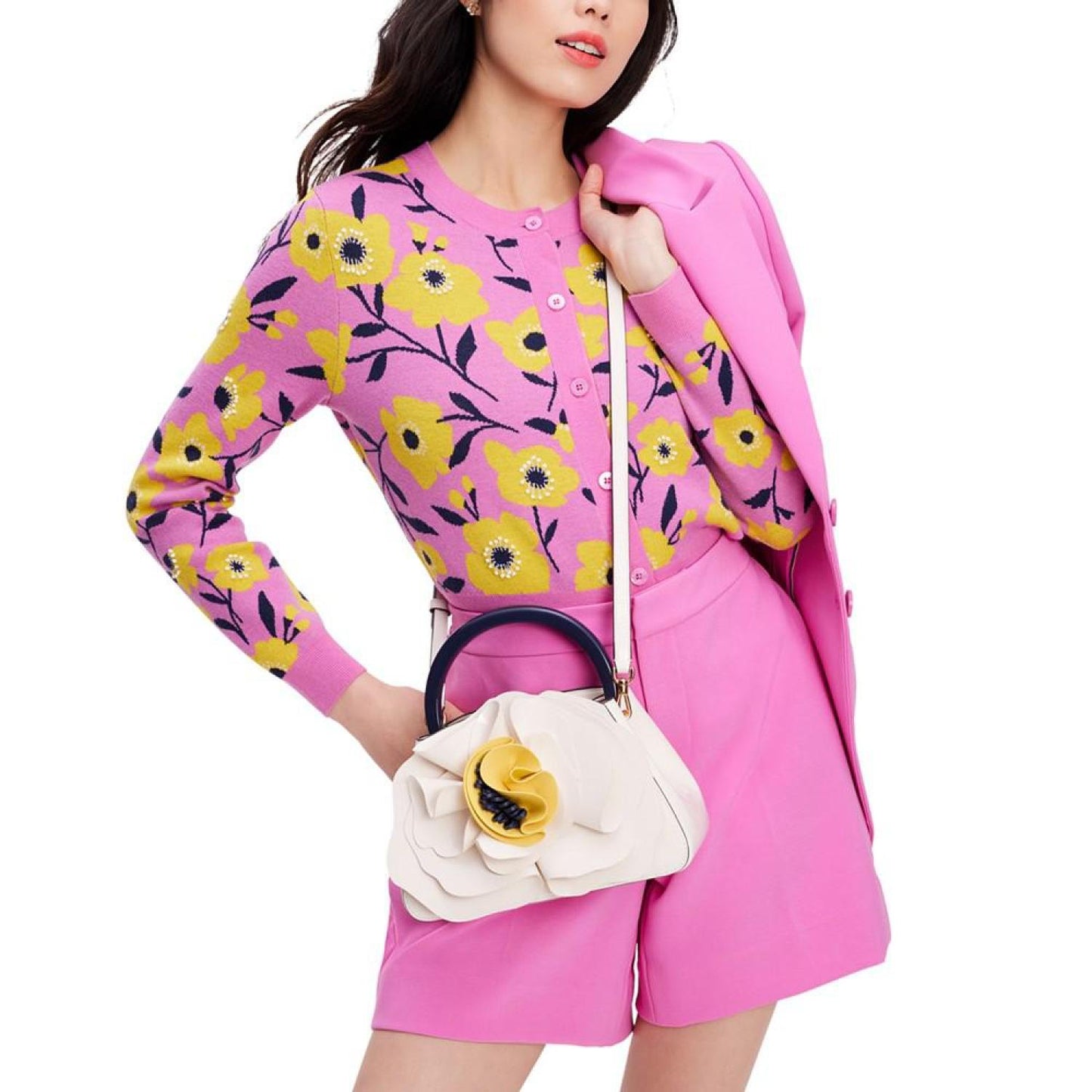 Flora Patent Leather Small 3D Flower Top Handle Handbag
