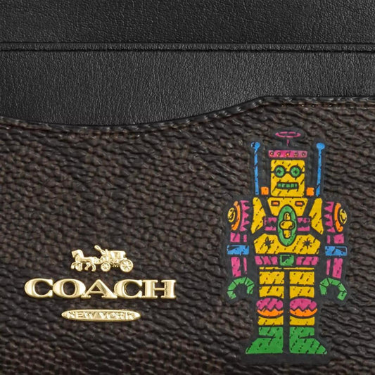 Cosmic Coach Slim Id Card Case In Signature Canvas With Robot Print