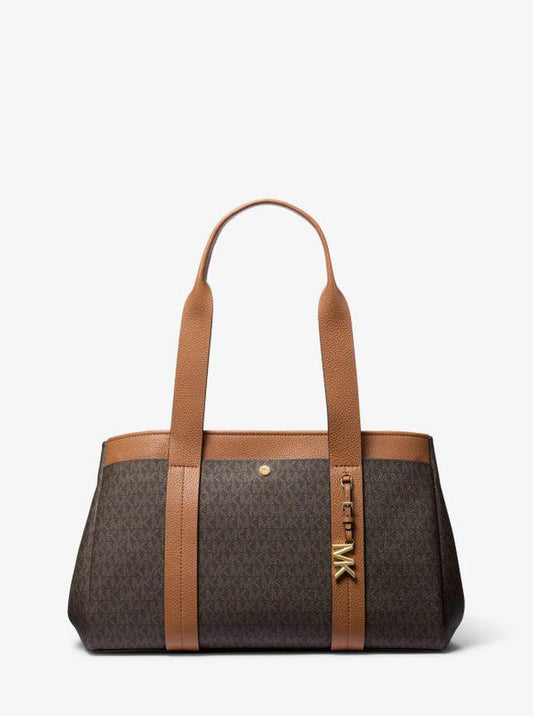Romee Large Signature Logo and Leather Tote Bag