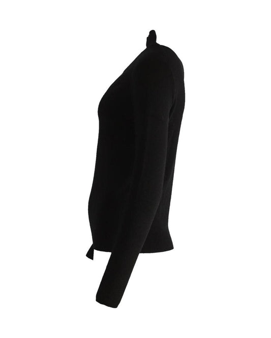 Cutout Long Sleeve Top in Black Wool