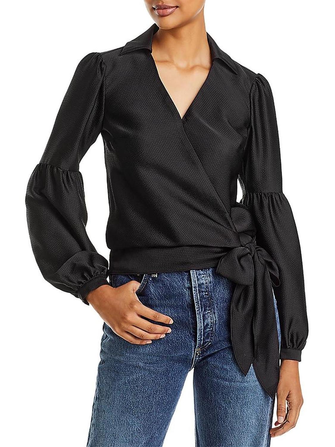 Womens Satin Surplice Wrap Top