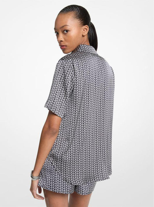 MK2000 Logo Print Satin Camp Shirt