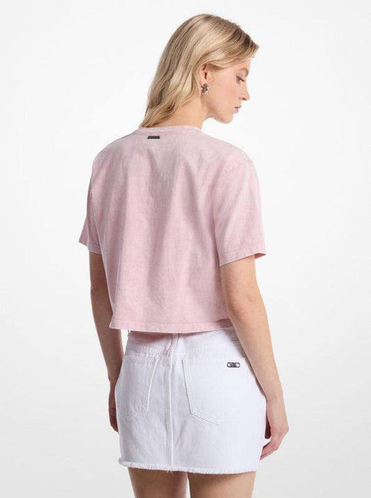 Studded Garment-Dyed Cotton Cropped T-Shirt