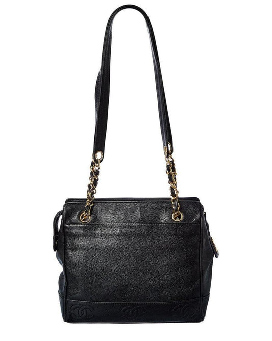 Chanel Black Calfskin Leather Triple Coco Chain Tote (Authentic Pre-Owned)