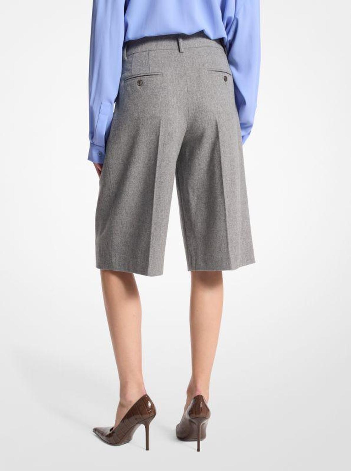 Stretch Wool Flannel Pleated Shorts